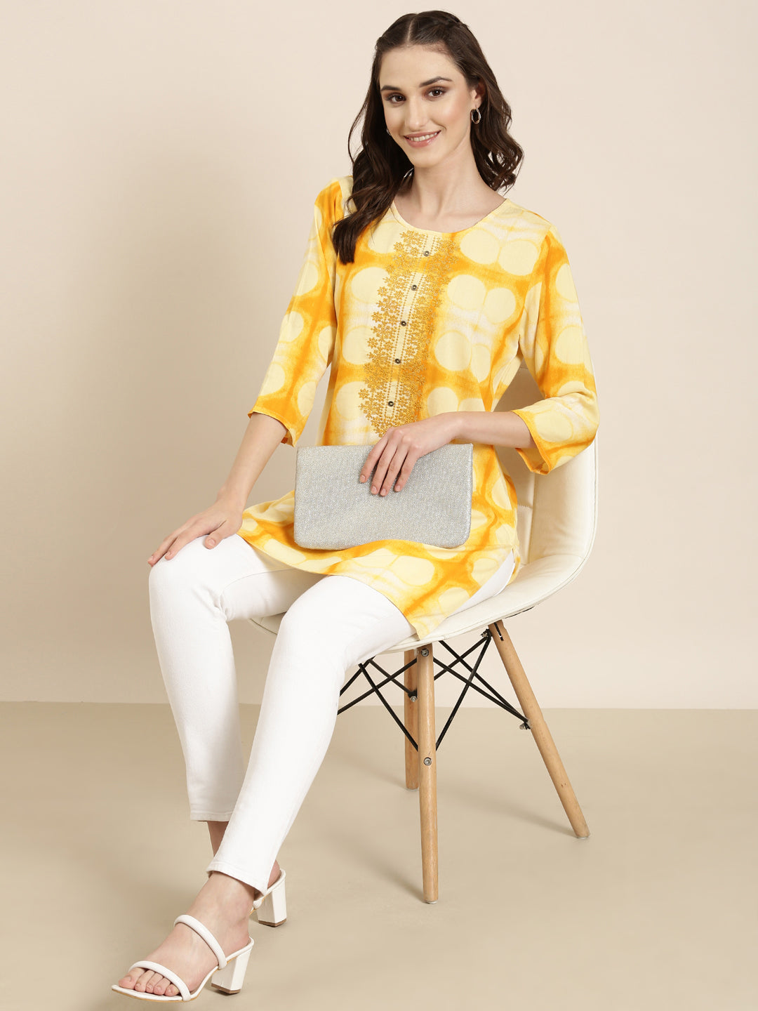 Women Yellow Geometrical Straight Kurti