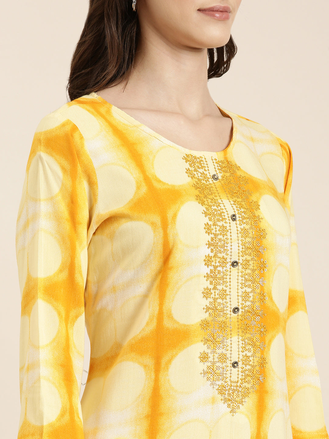 Women Yellow Geometrical Straight Kurti