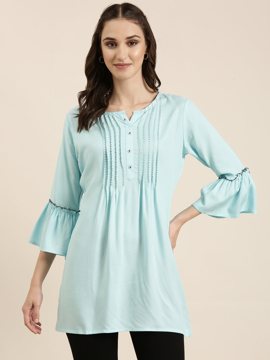 Women Blue Solid A-Line Kurti