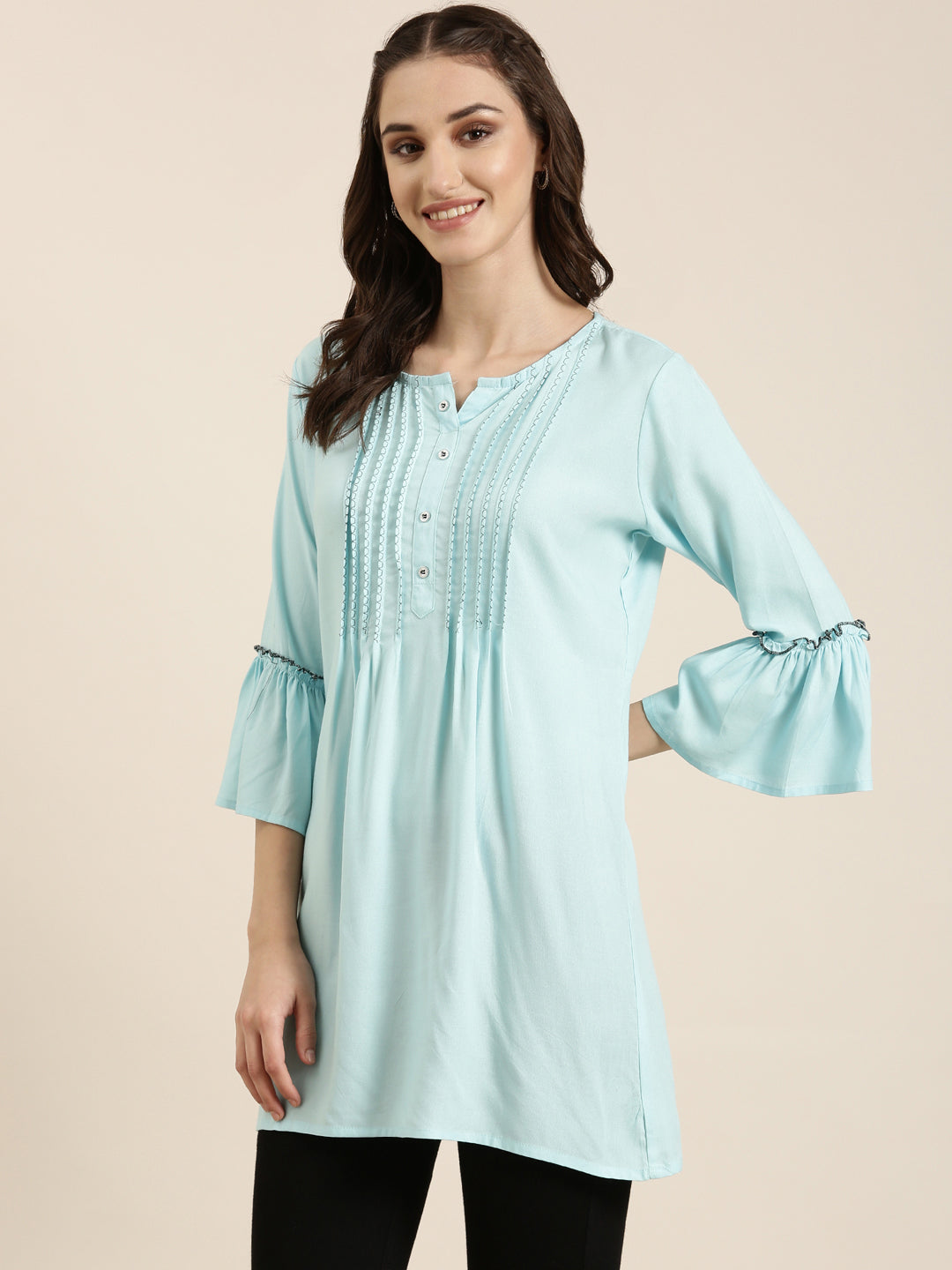 Women Blue Solid A-Line Kurti