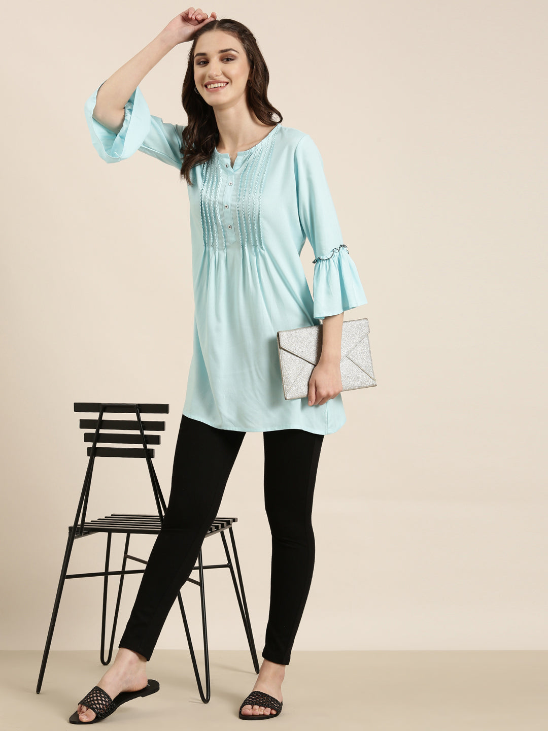 Women Blue Solid A-Line Kurti