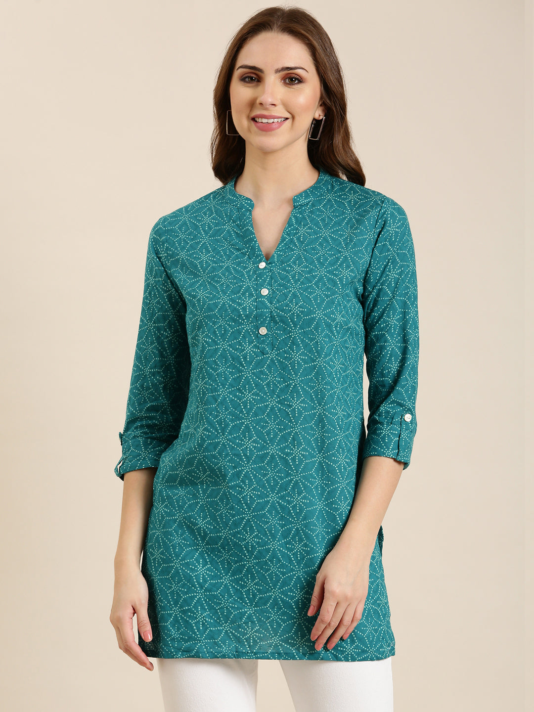 Women Teal Geometric Straight Kurti