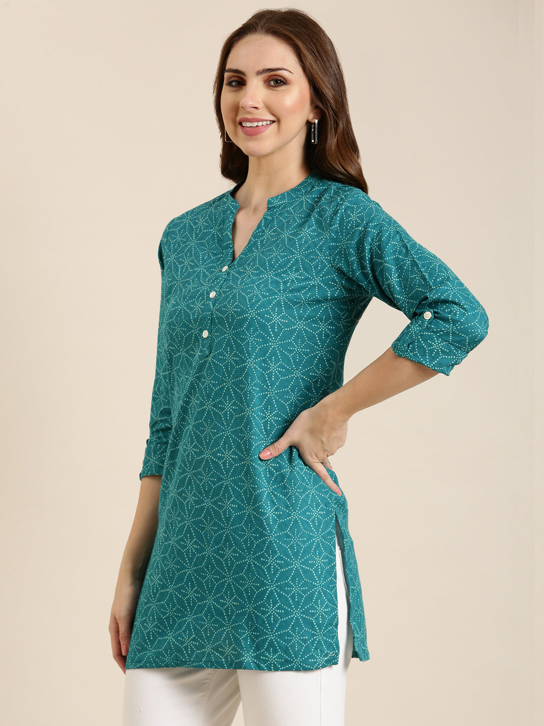 Women Teal Geometric Straight Kurti