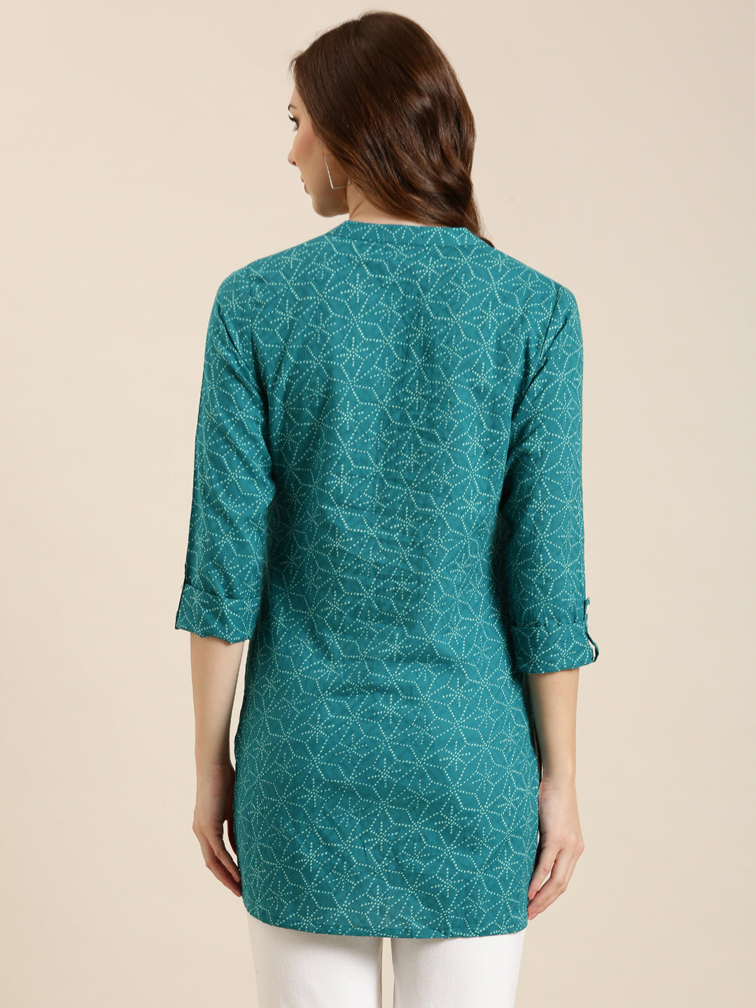 Women Teal Geometric Straight Kurti