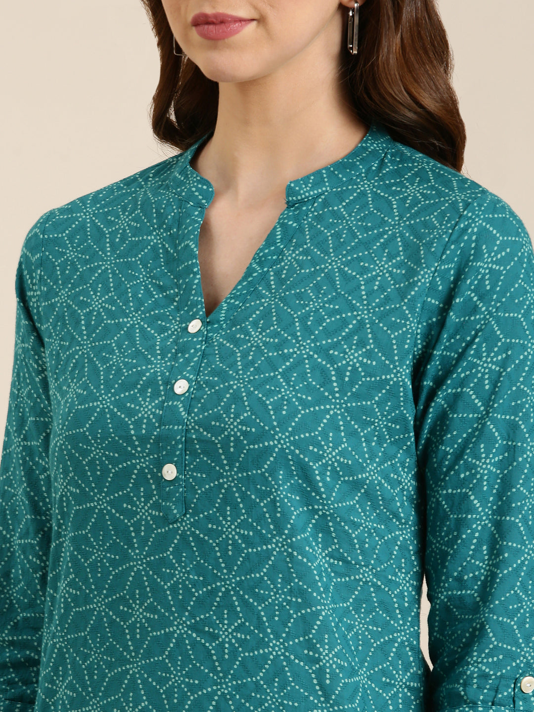 Women Teal Geometric Straight Kurti