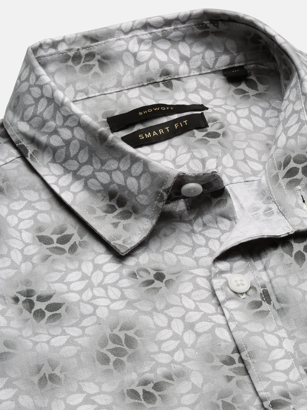 Men Spread Collar Floral Grey Casual Shirt