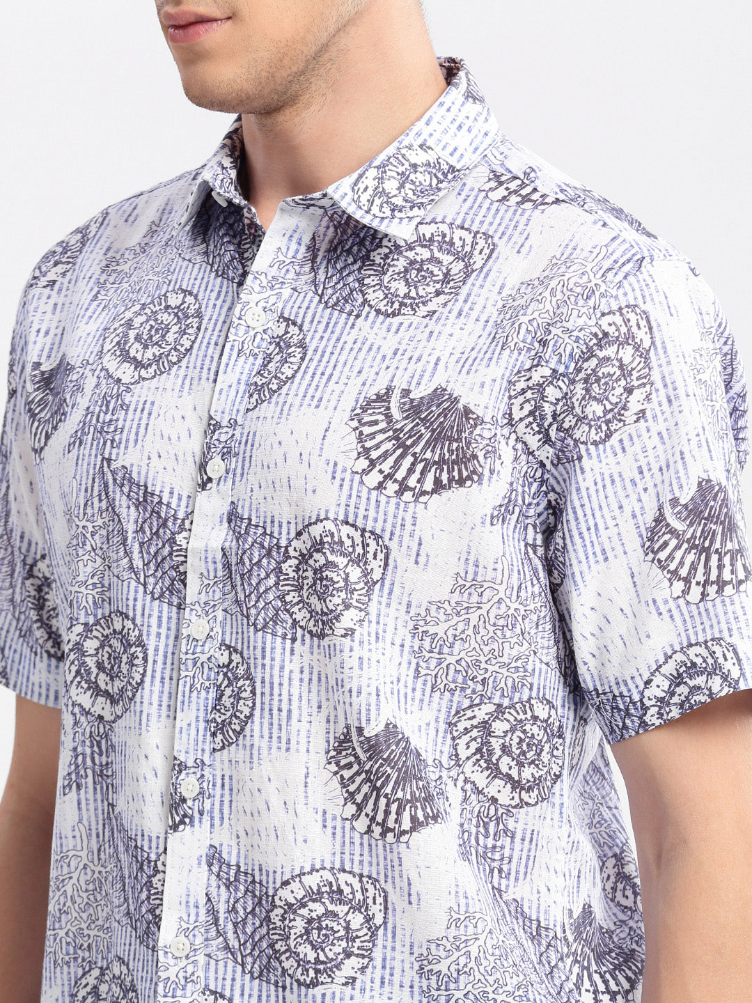 Men Spread Collar Abstract Blue Casual Shirt