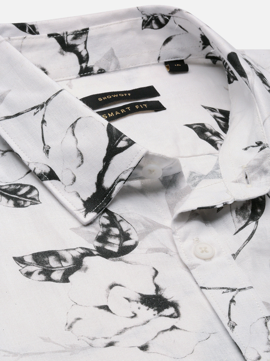 Men Spread Collar Floral White Casual Shirt