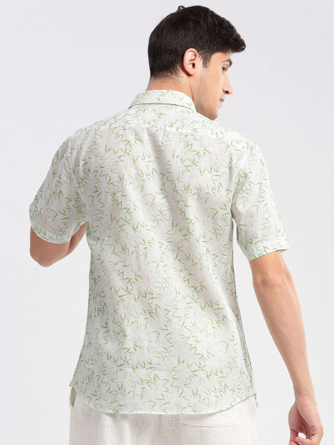 Men Spread Collar Floral Green Casual Shirt