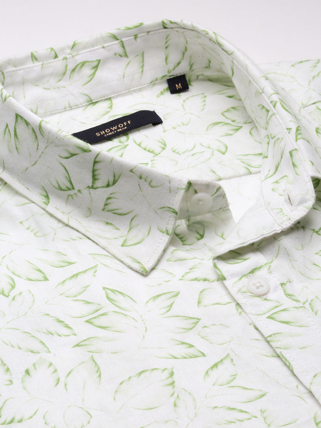 Men Spread Collar Floral Green Casual Shirt