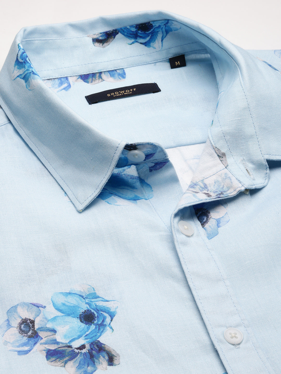 Men's Blue Standard Slim Fit Floral Printed Cotton Casual Shirt