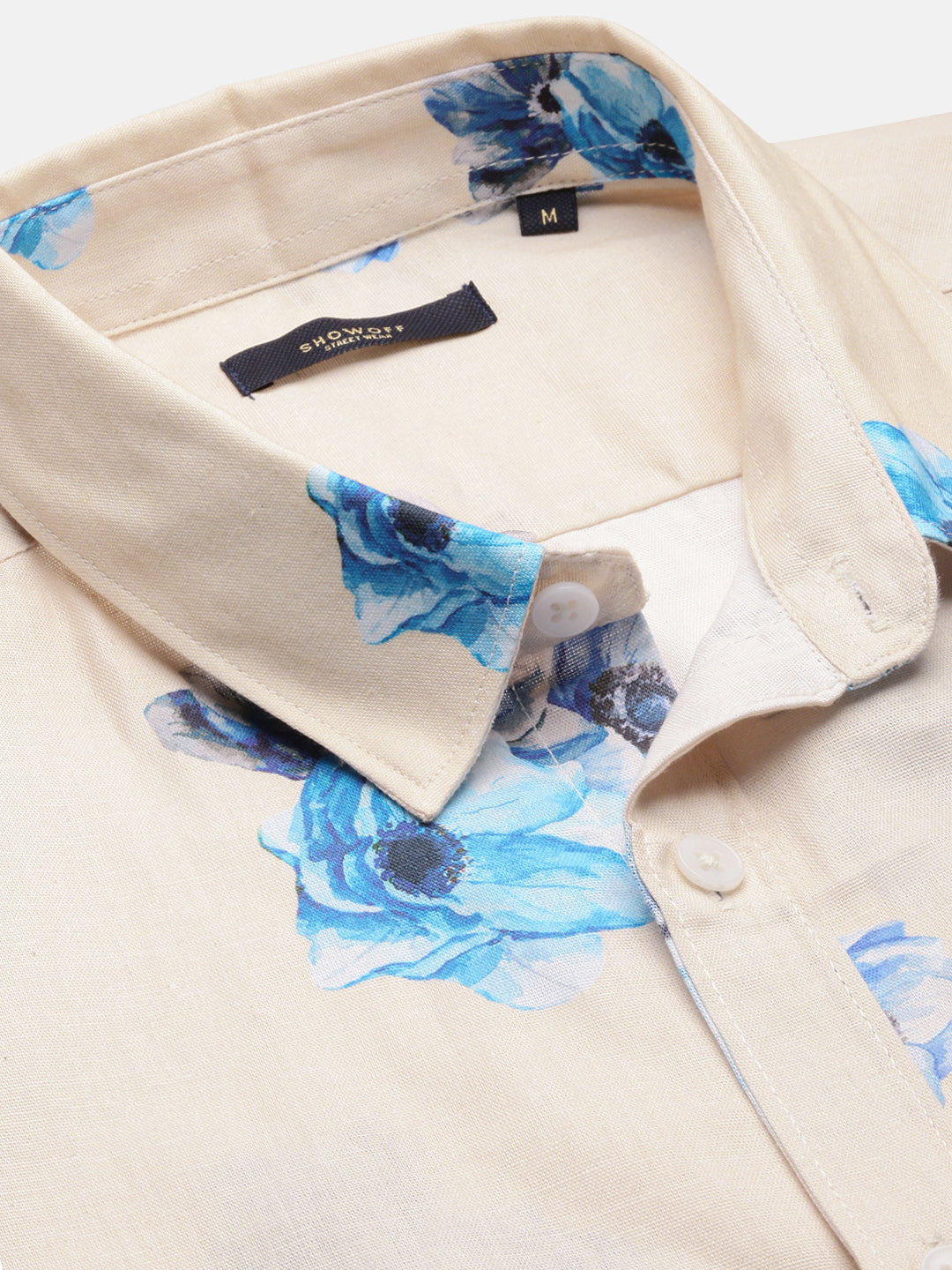 Men Spread Collar Floral Cream Casual Shirt