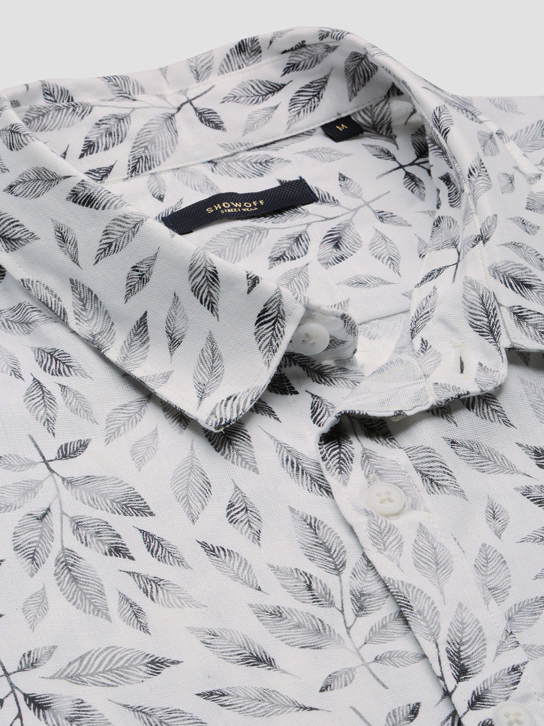Men's Spread Collar Floral White Casual Shirt