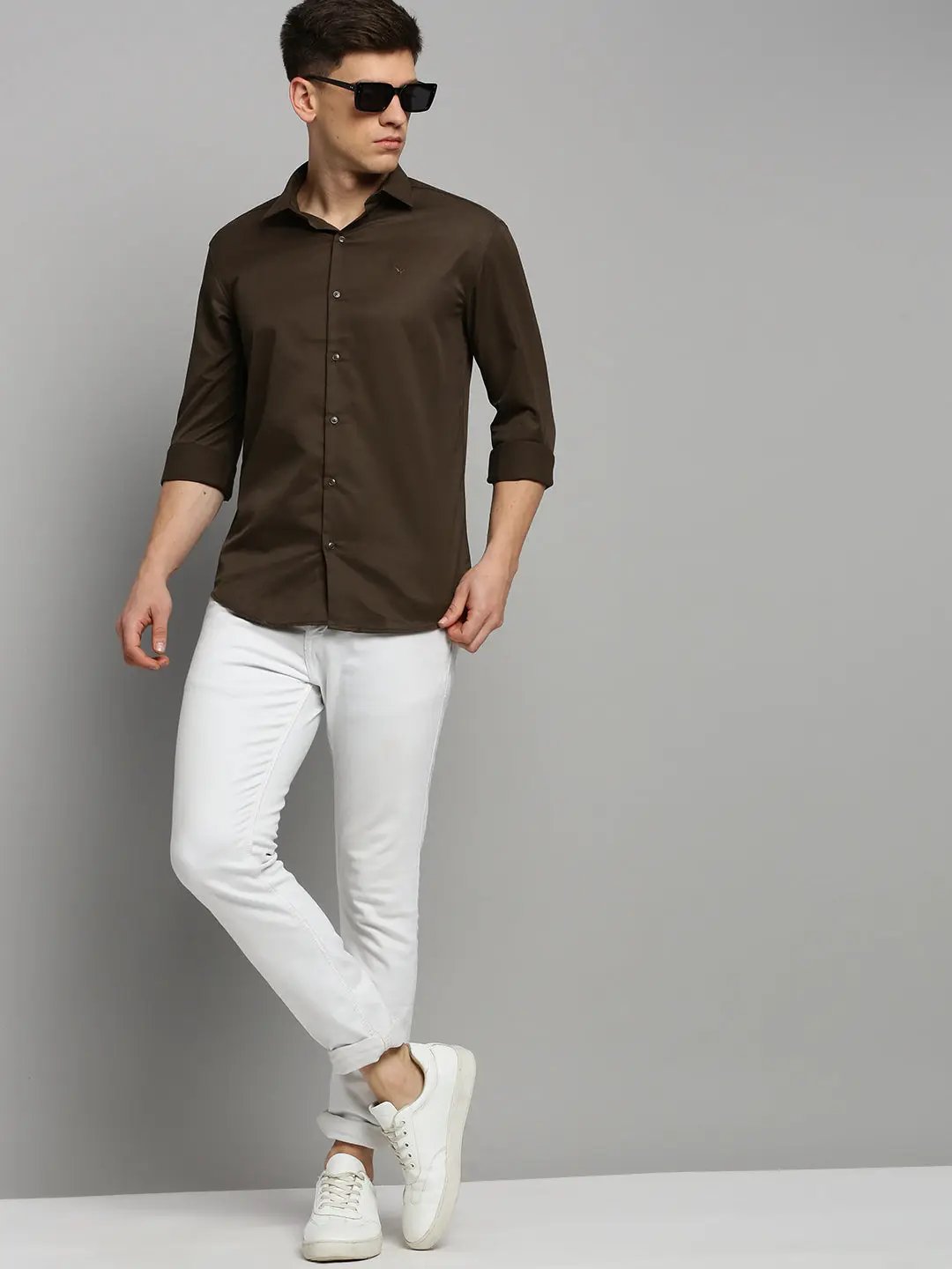 Men's Brown Solid Formal Shirt