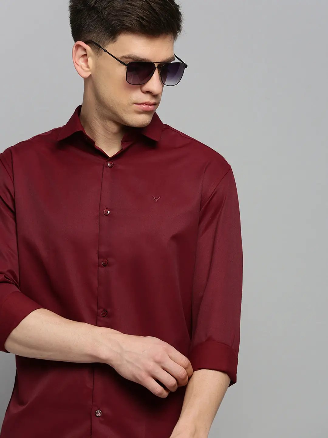 Men's Maroon Solid Formal Shirt