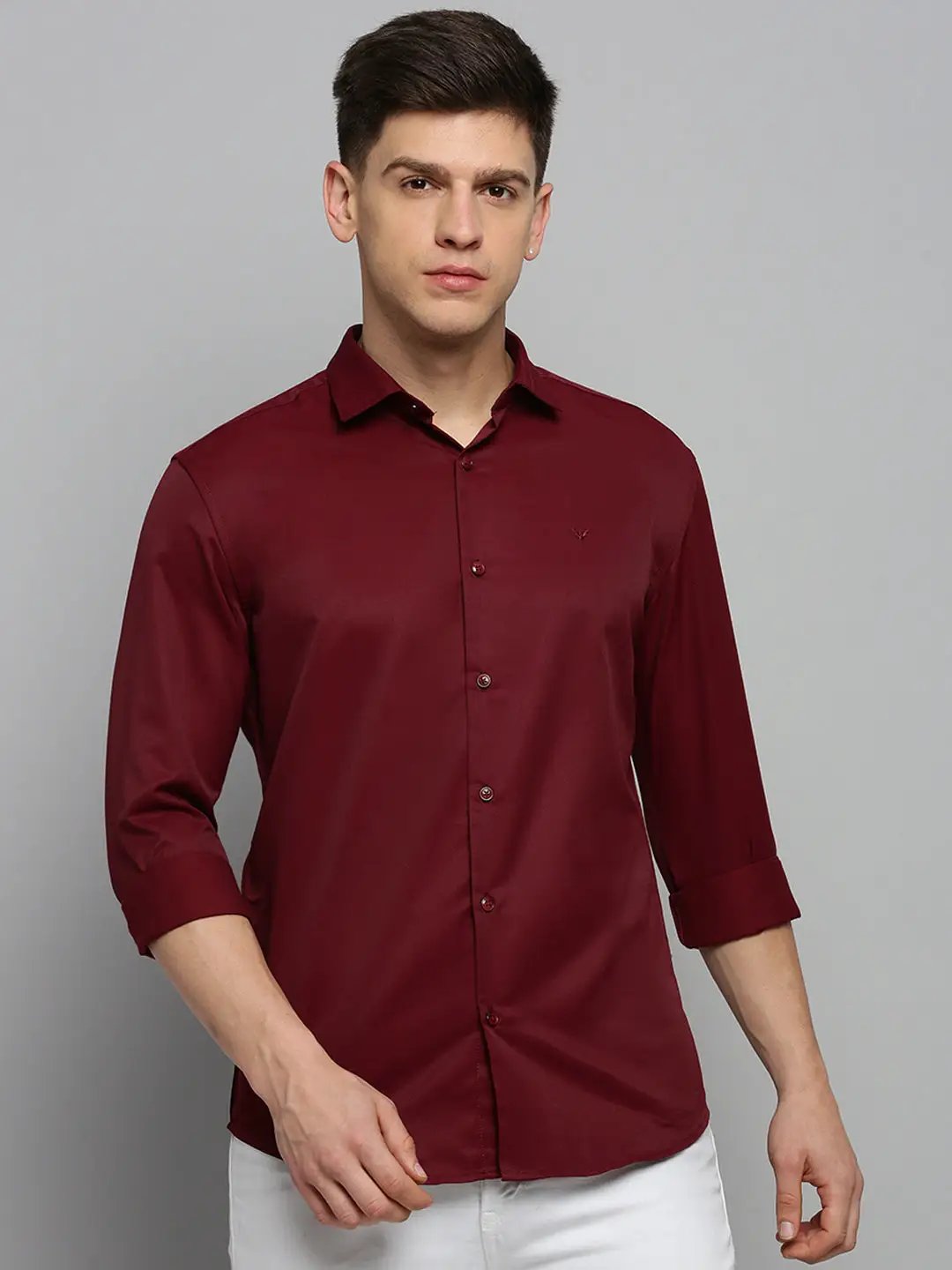 Men's Maroon Solid Formal Shirt