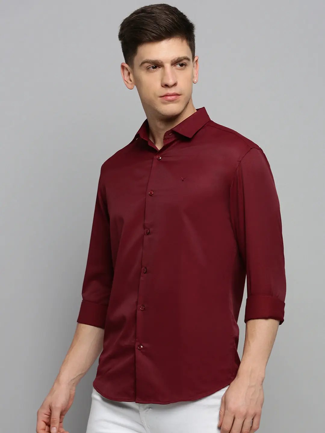 Men's Maroon Solid Formal Shirt