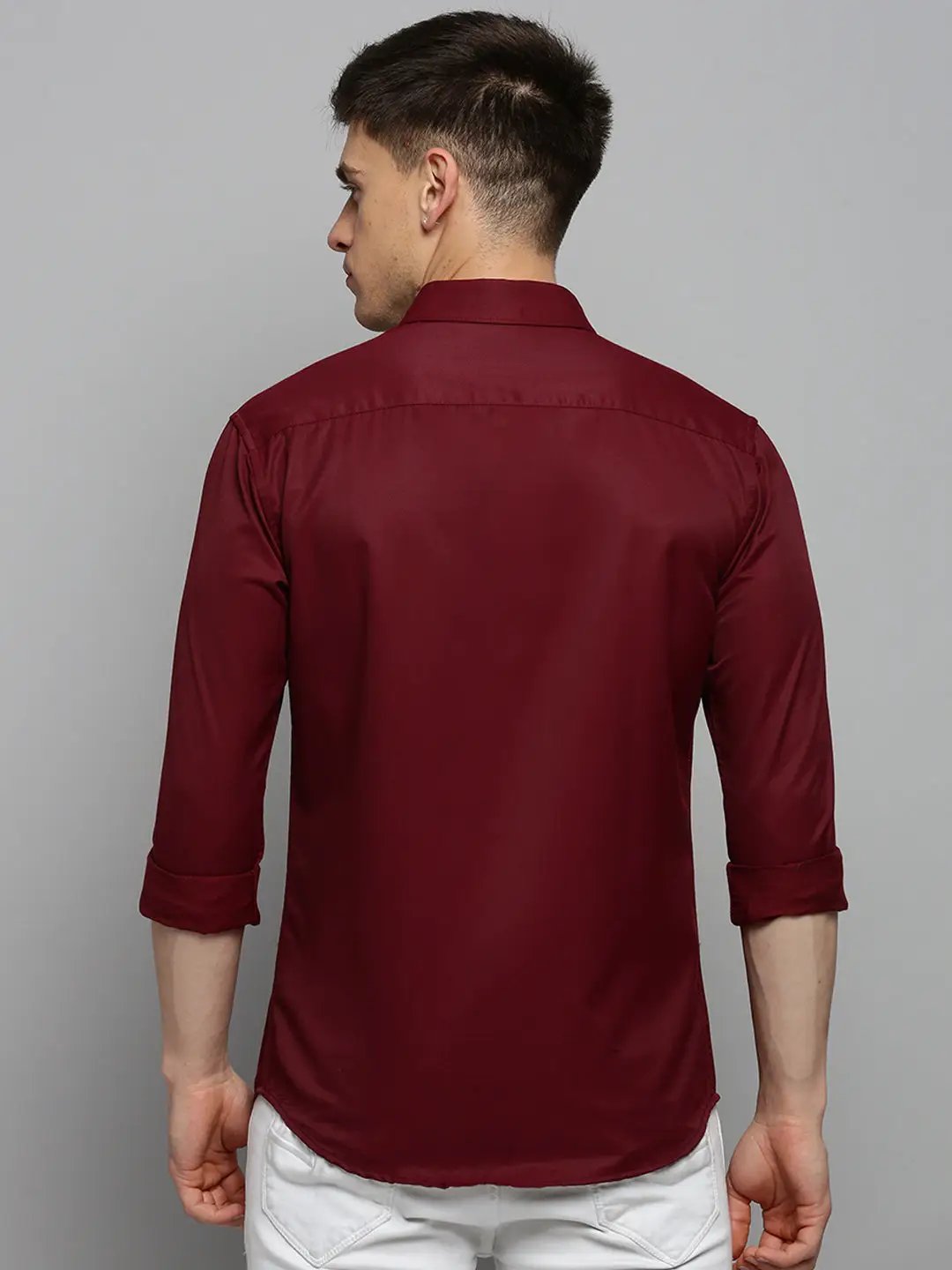 Men's Maroon Solid Formal Shirt