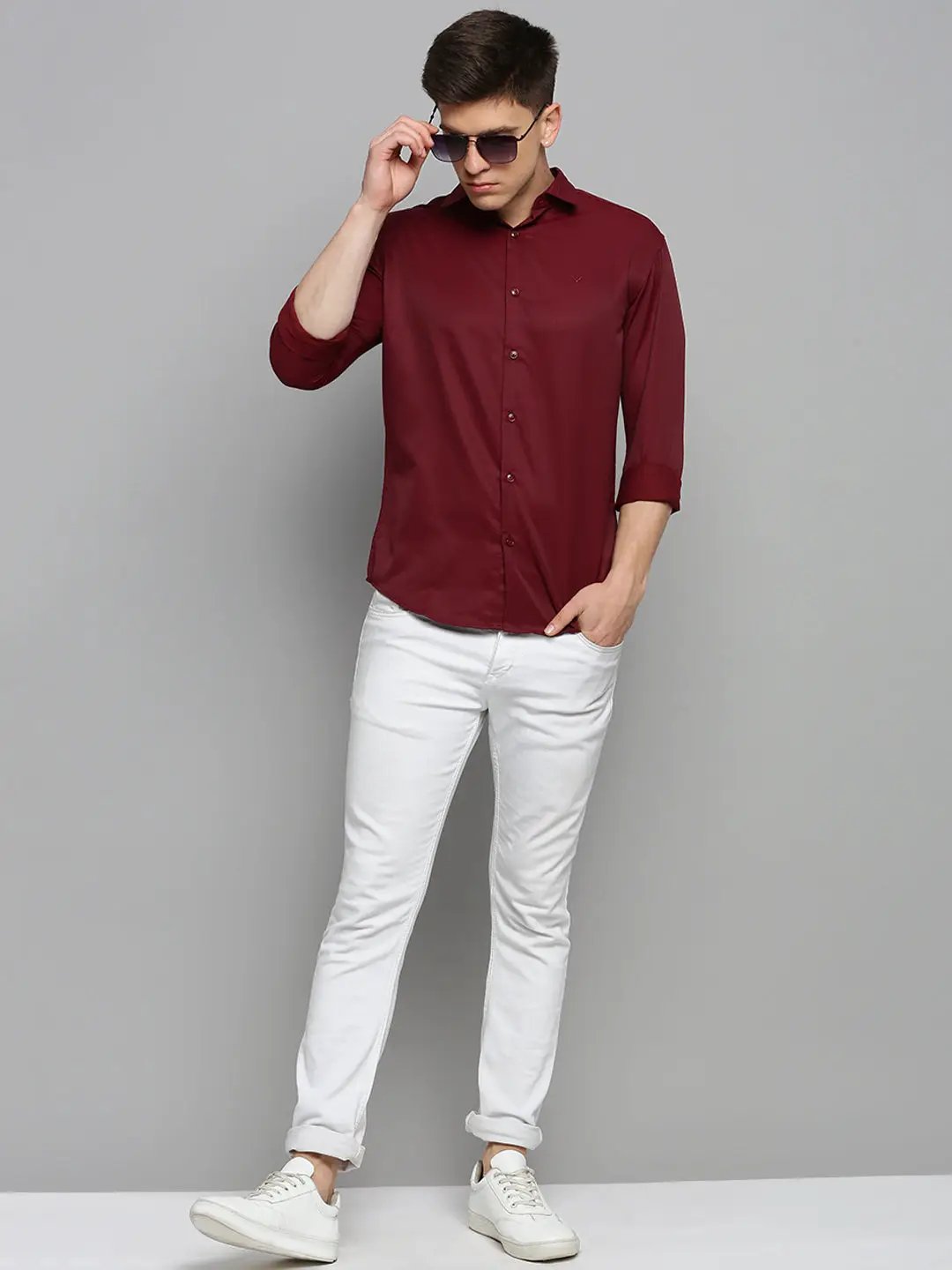 Men's Maroon Solid Formal Shirt
