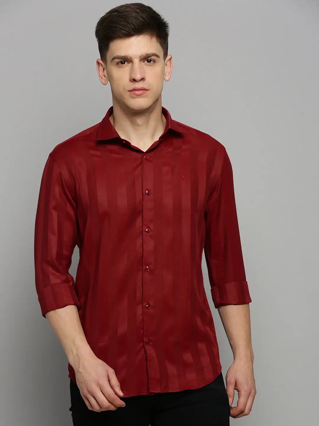 Men's Maroon Solid Formal Shirt