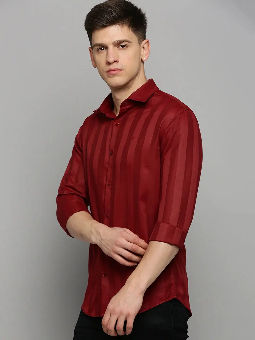 Men's Maroon Solid Formal Shirt