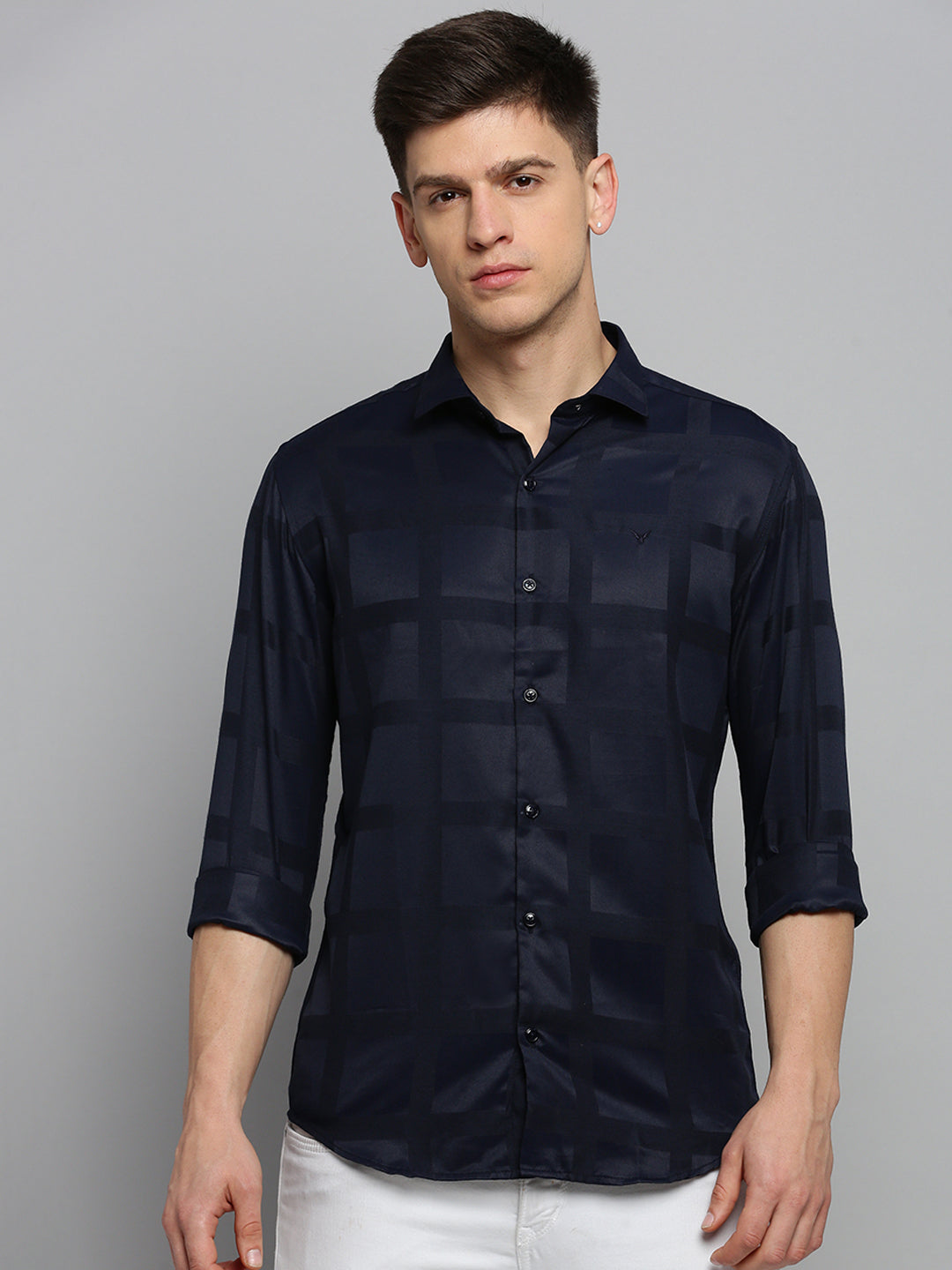 Men Navy Solid Formal Shirt