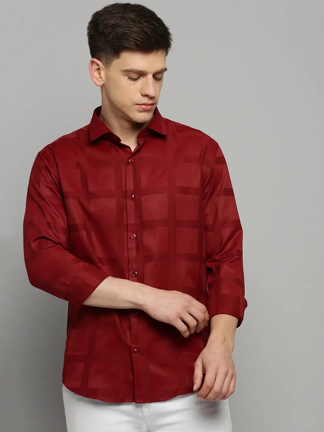Men's Maroon Solid Formal Shirt