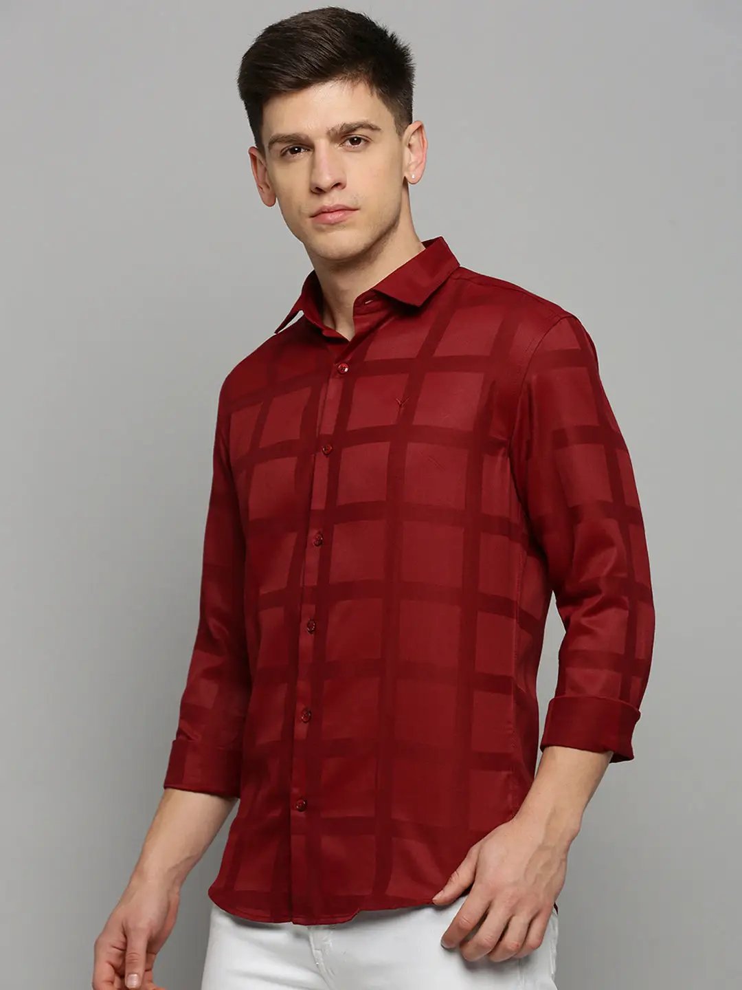 Men's Maroon Solid Formal Shirt