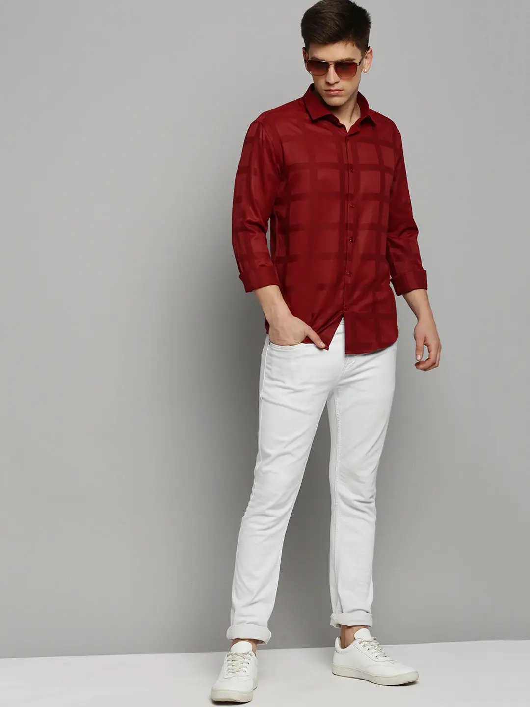 Men's Maroon Solid Formal Shirt