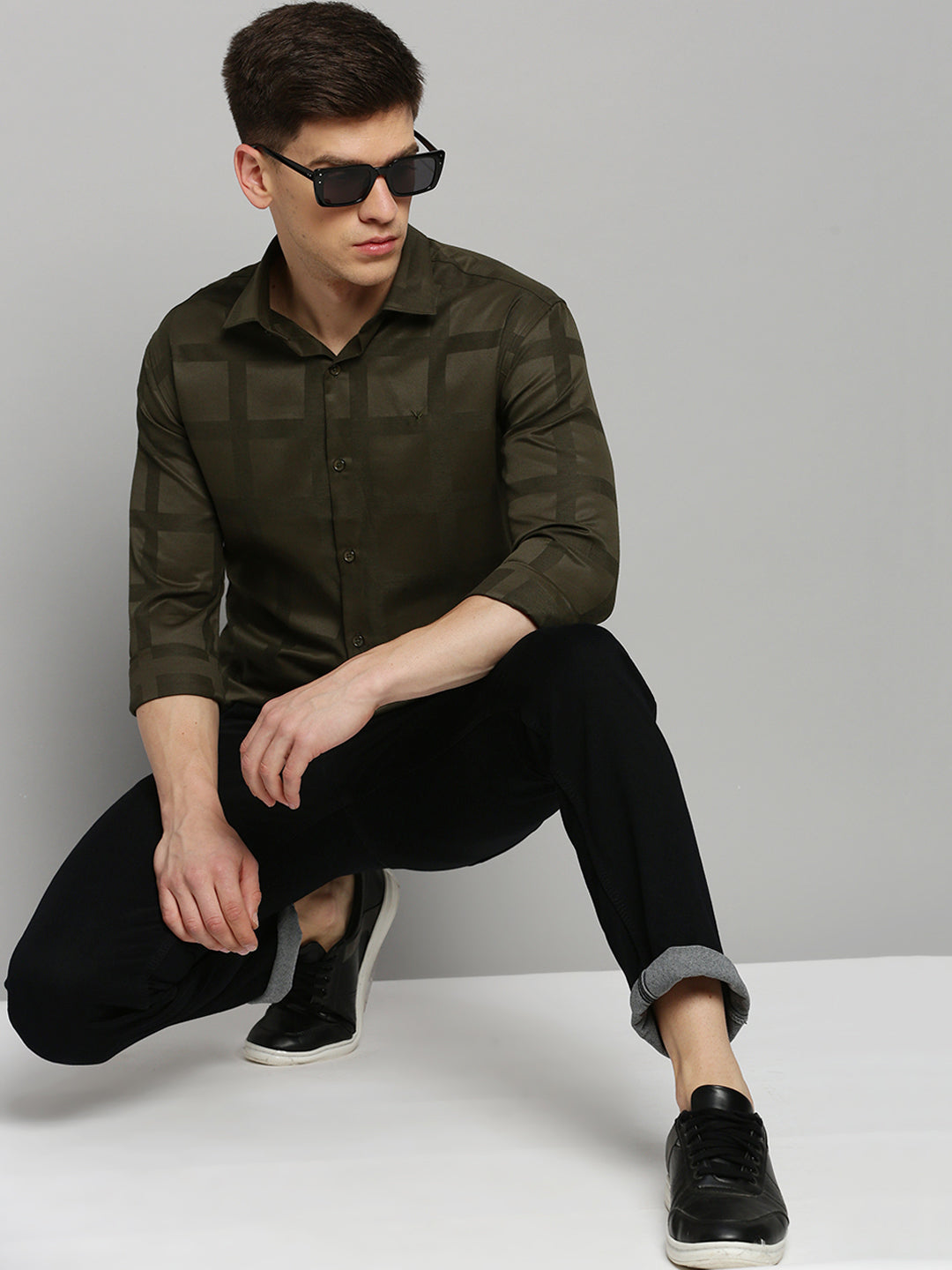 Men Green Solid Formal Shirt