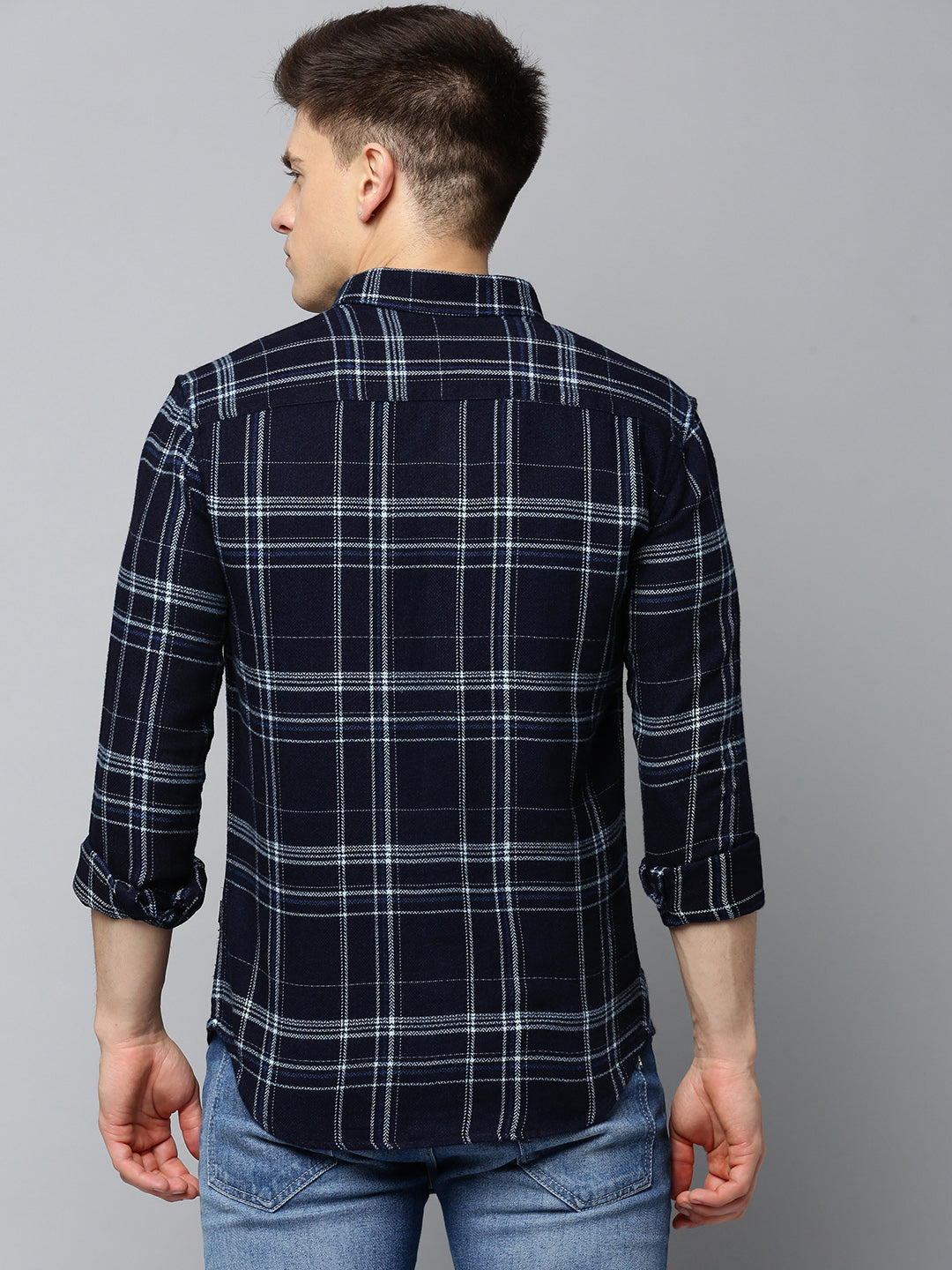 Men Navy Checked Casual Shirt