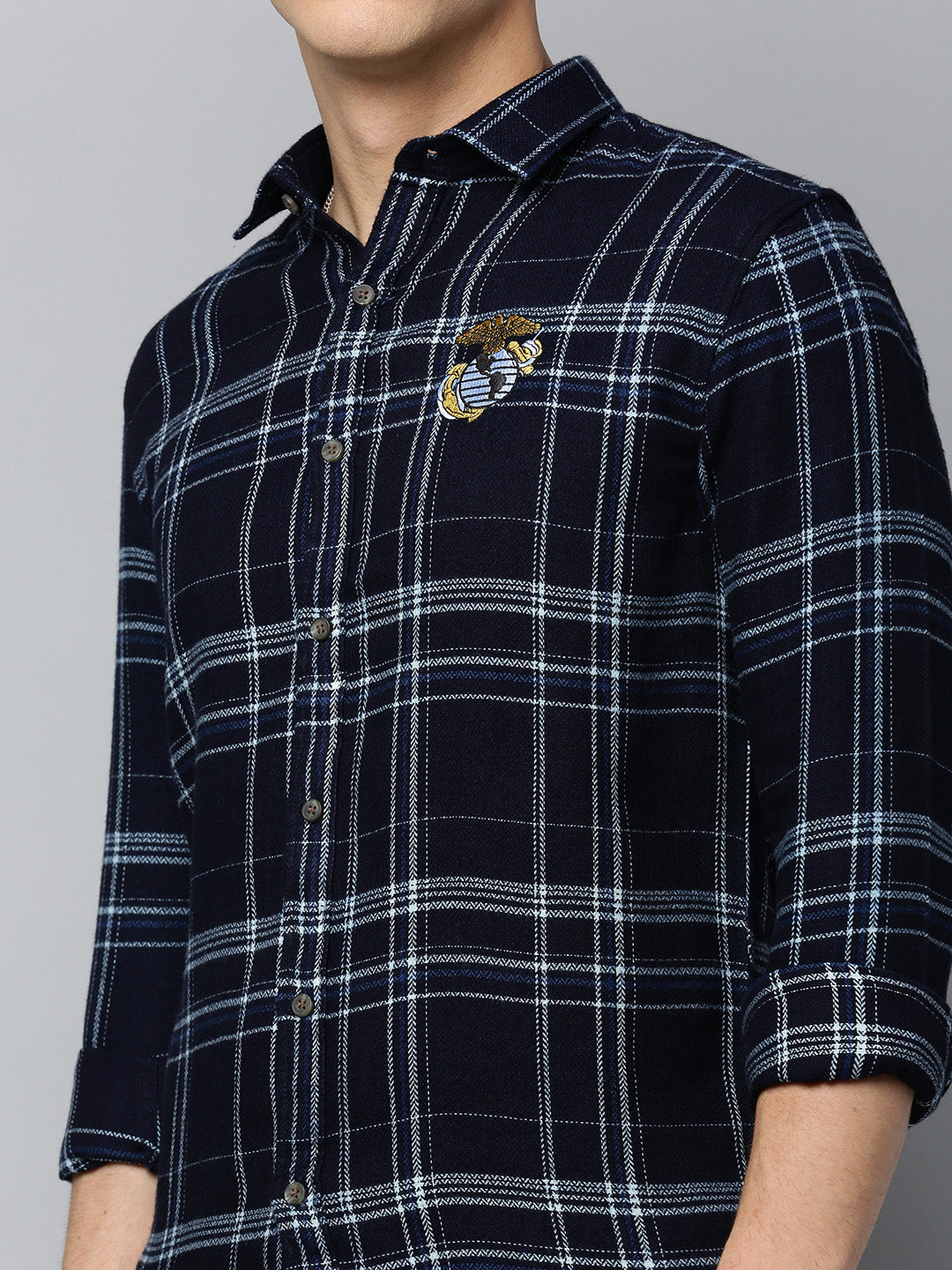 Men Navy Checked Casual Shirt