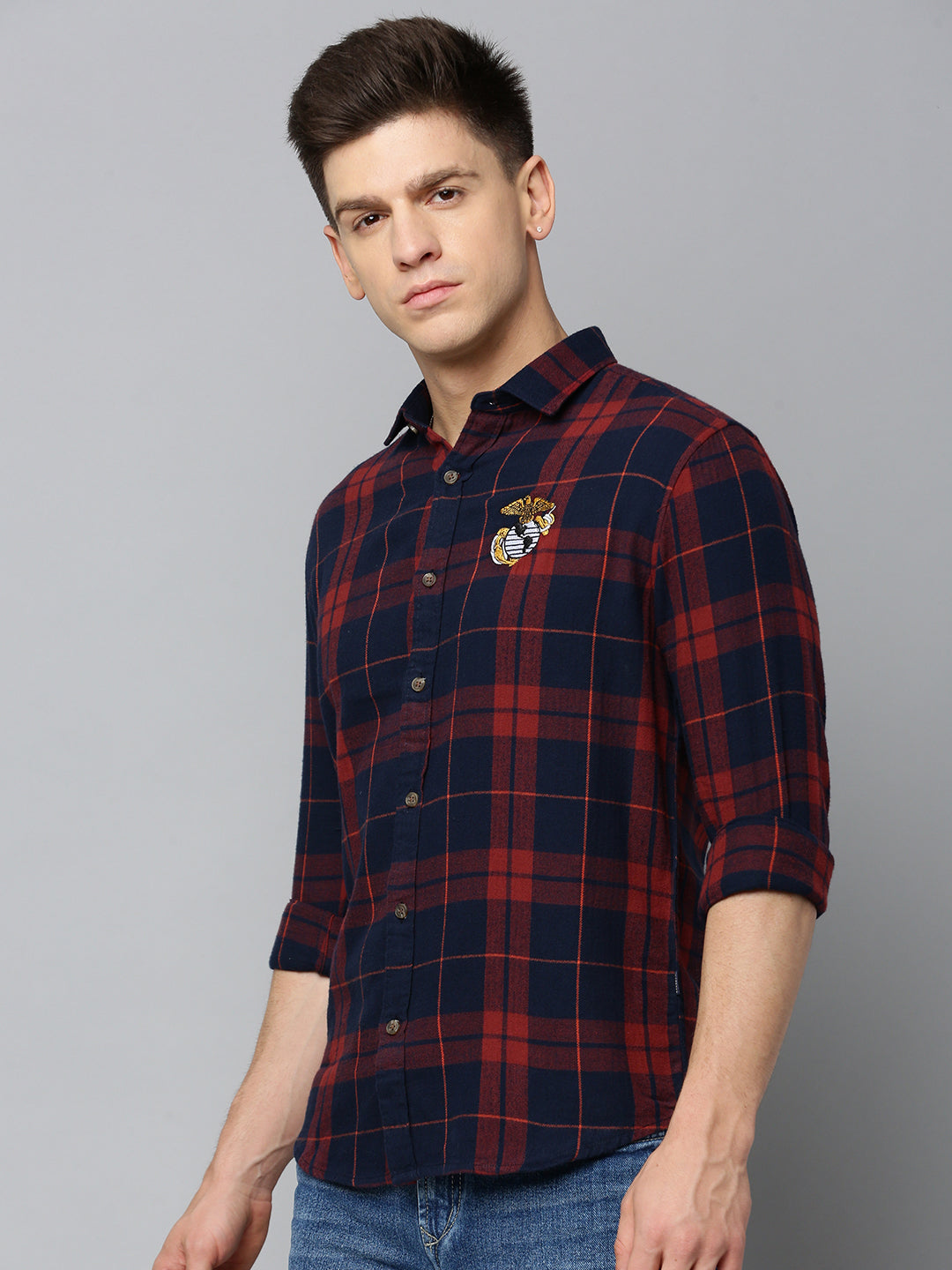 Men Navy Checked Casual Shirt