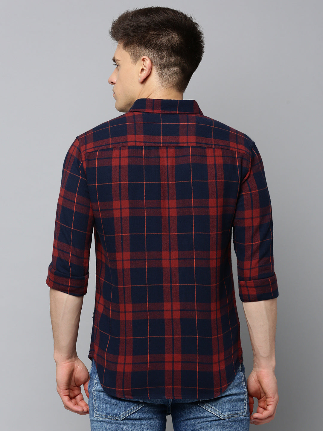 Men Navy Checked Casual Shirt