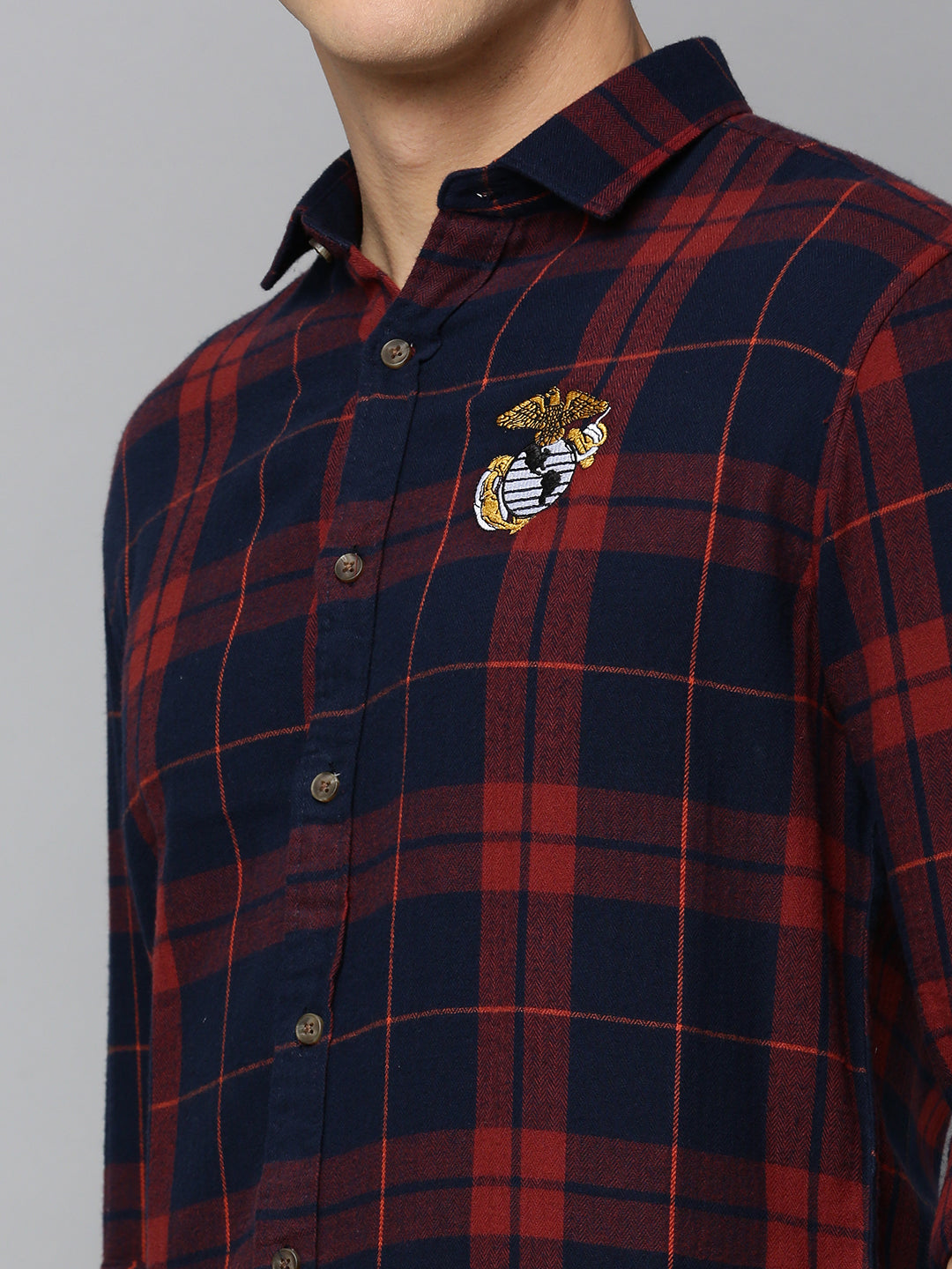 Men Navy Checked Casual Shirt