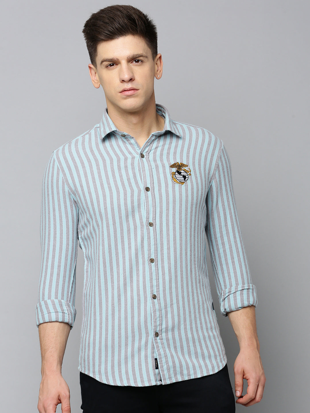 Men Green Striped Casual Shirt