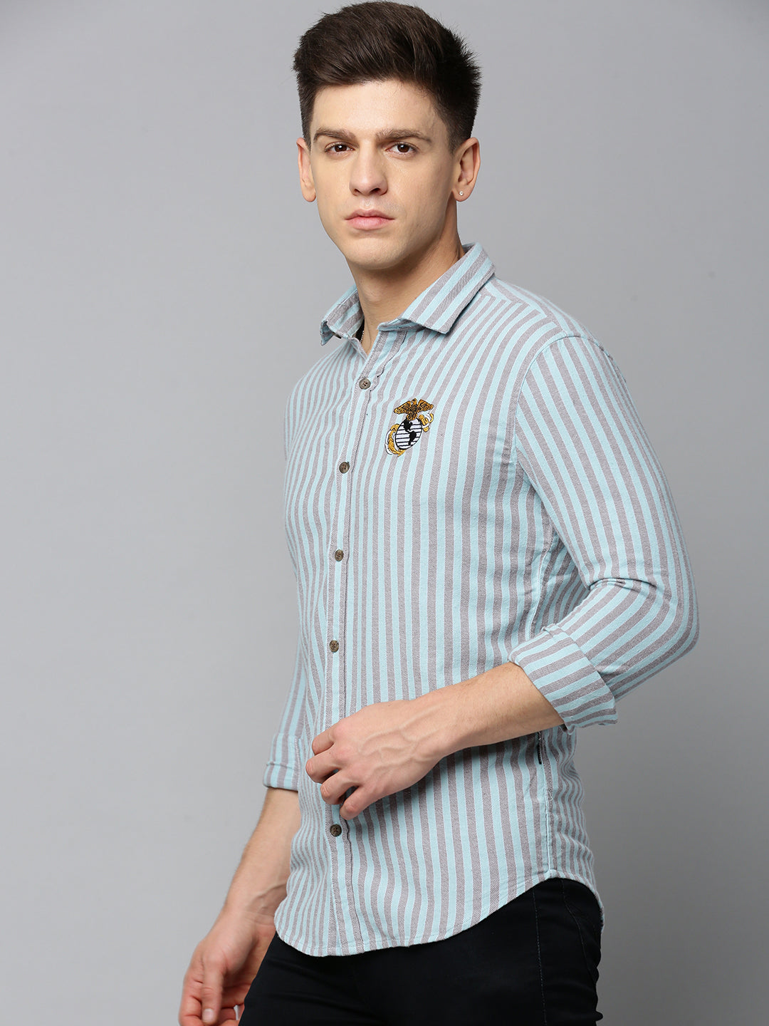 Men Green Striped Casual Shirt