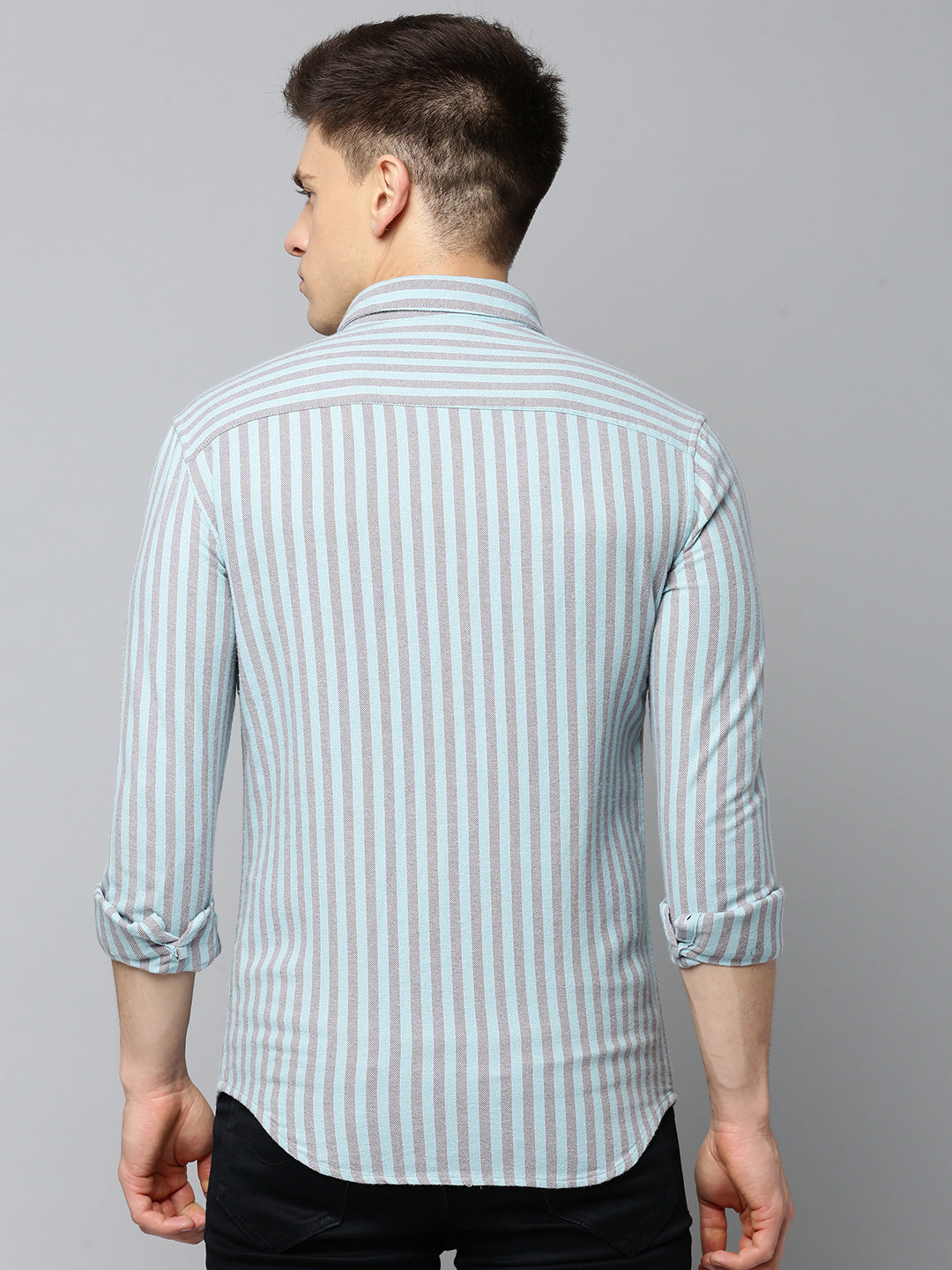 Men Green Striped Casual Shirt