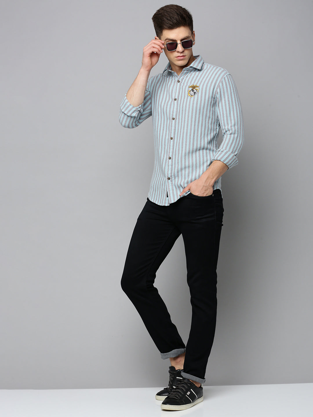 Men Green Striped Casual Shirt