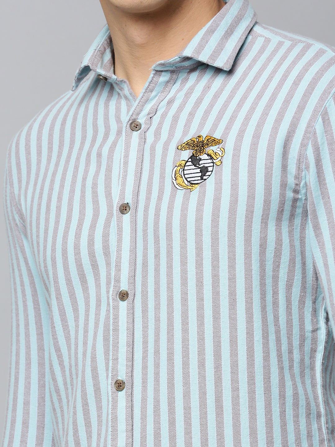 Men Green Striped Casual Shirt