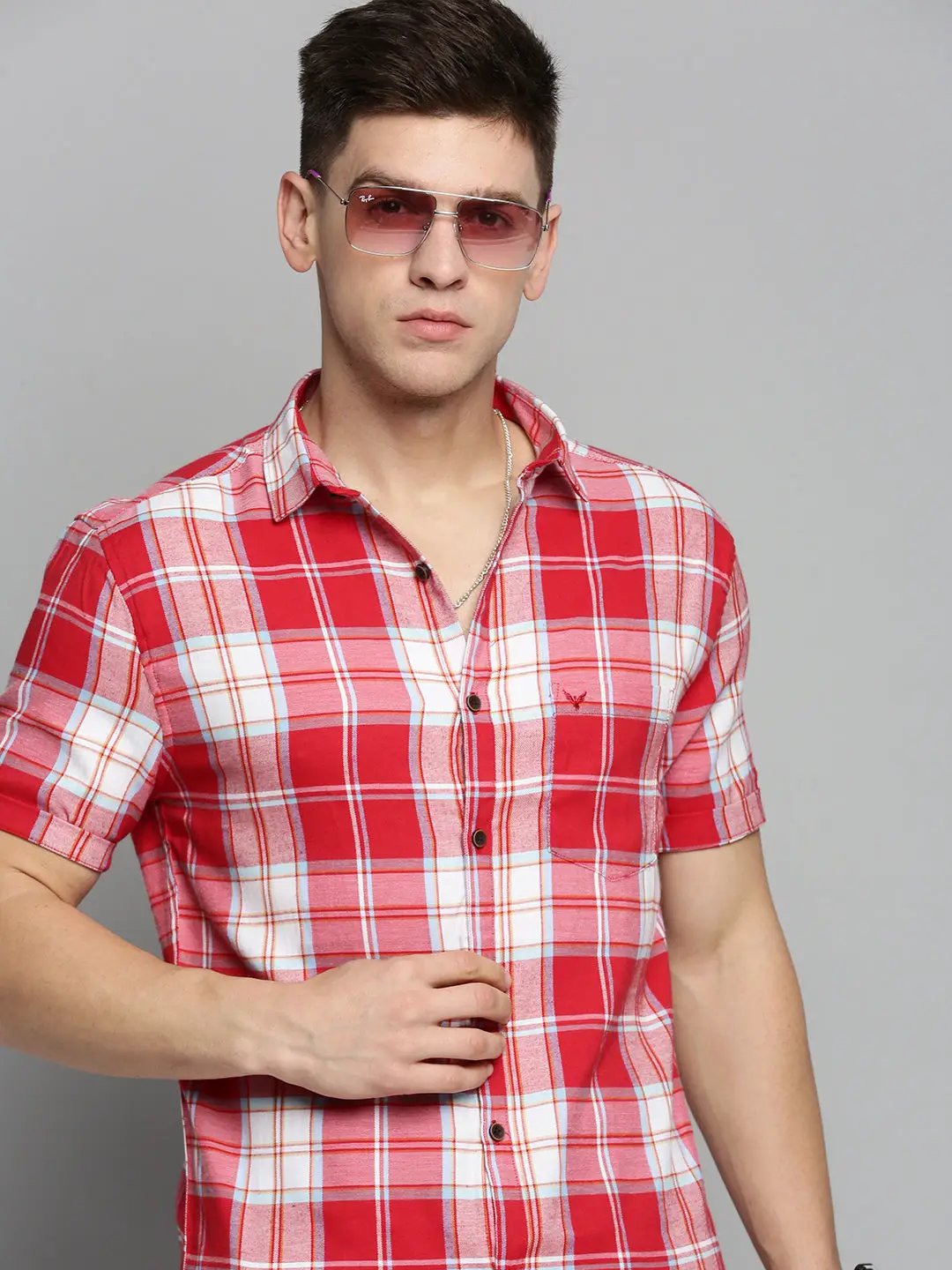 Men's Red Checked Casual Shirt