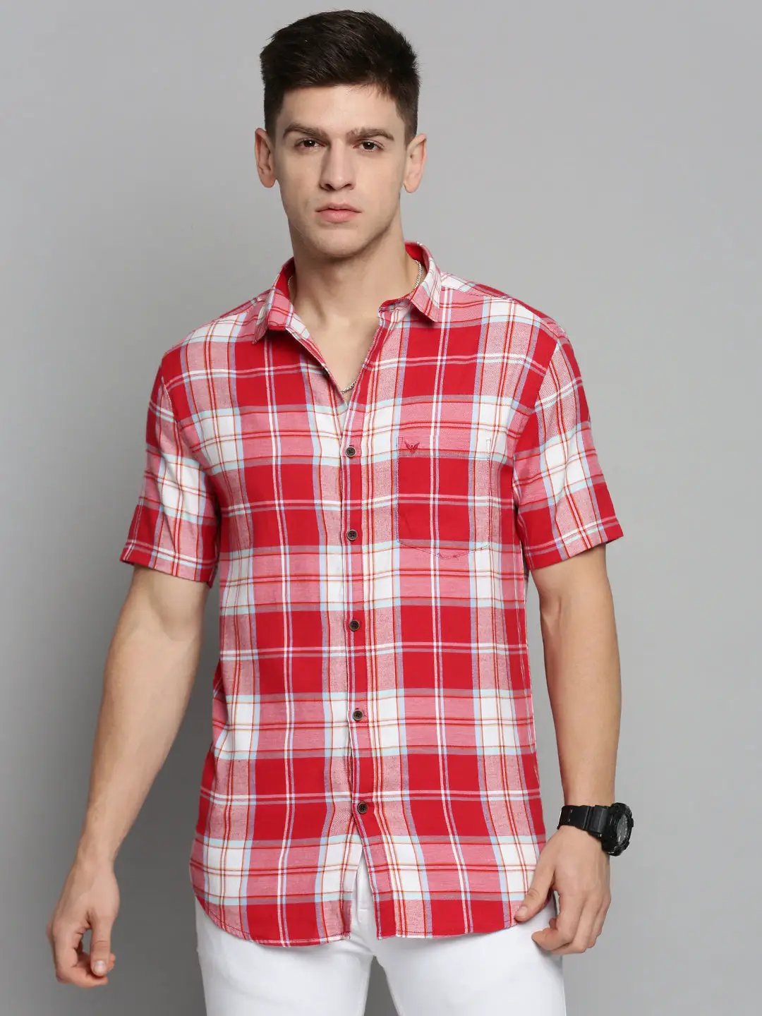 Men's Red Checked Casual Shirt