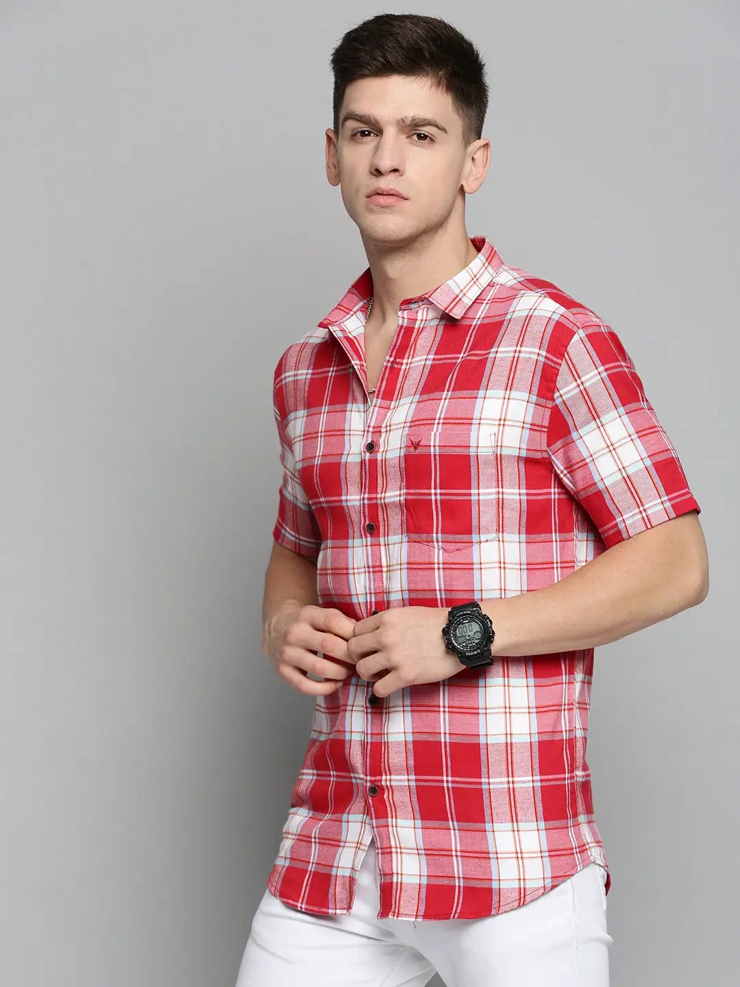 Men's Red Checked Casual Shirt