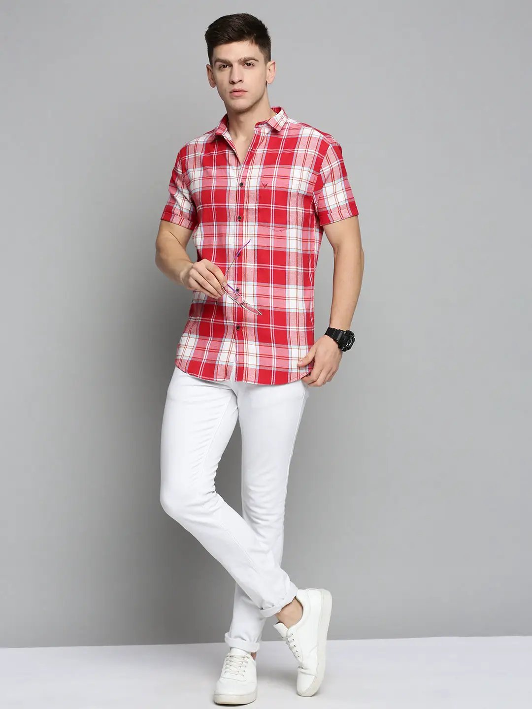 Men's Red Checked Casual Shirt