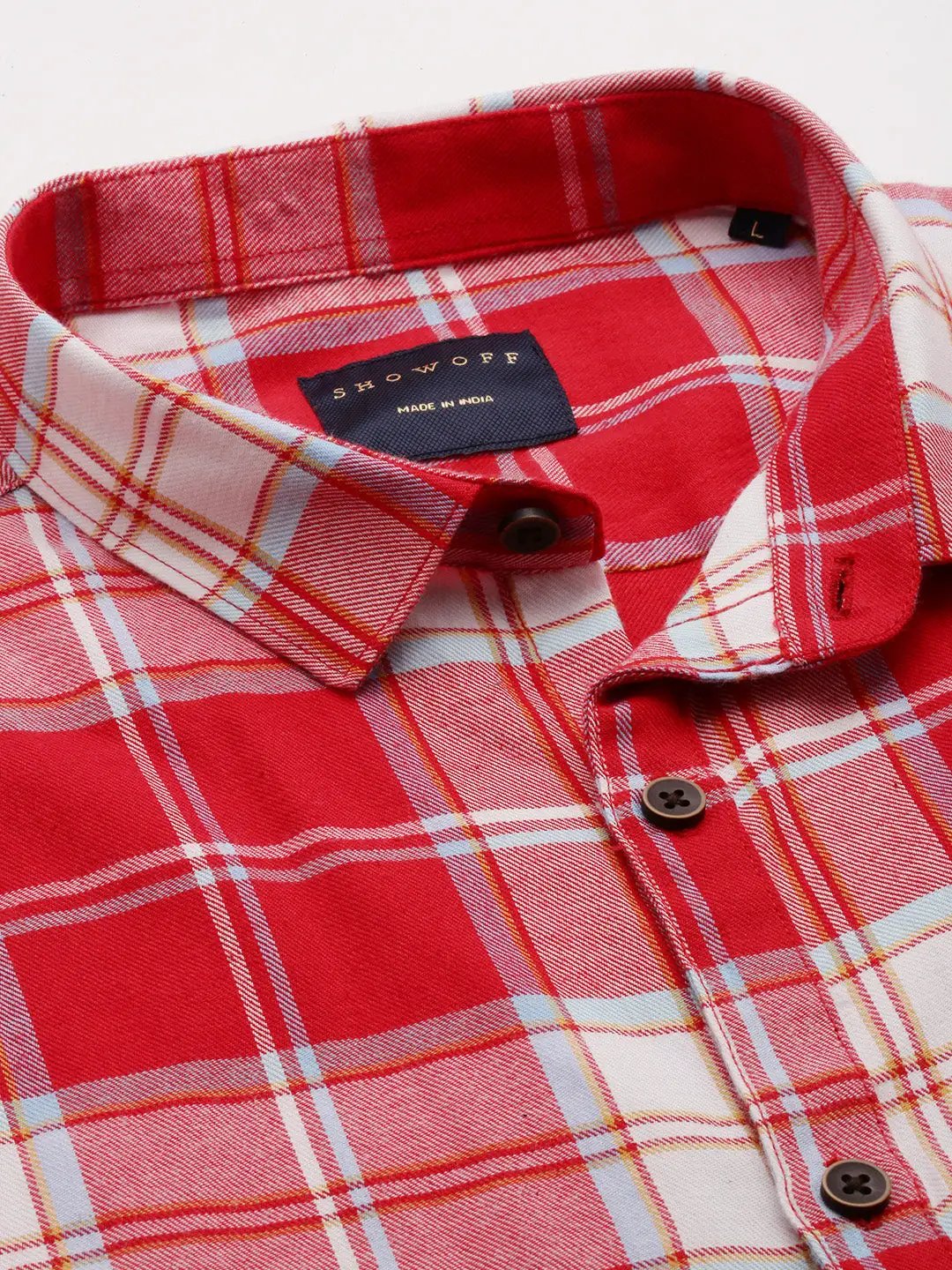 Men's Red Checked Casual Shirt