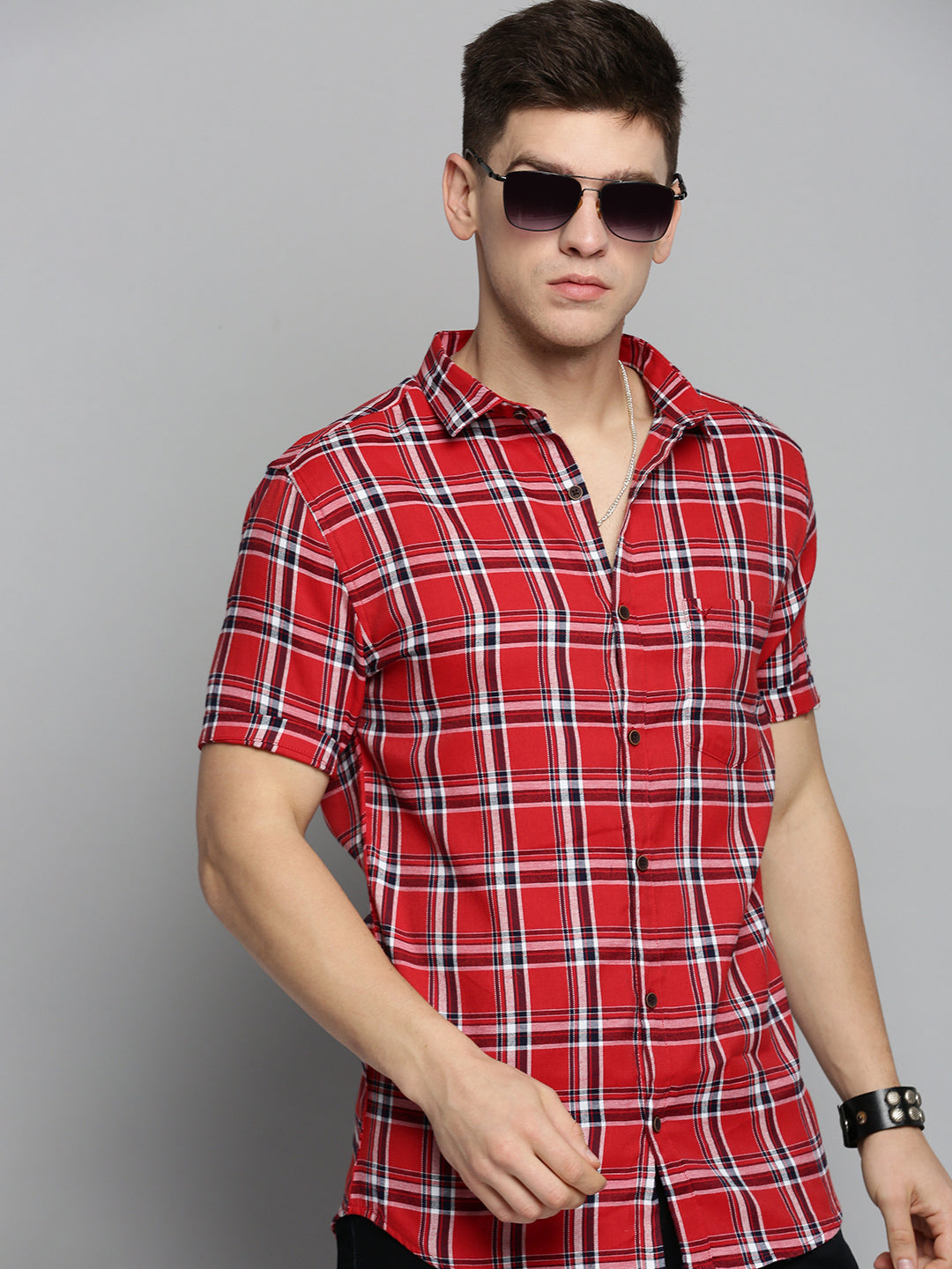 Men Orange Checked Casual Shirt