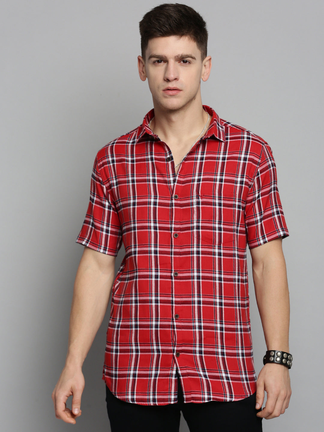 Men Orange Checked Casual Shirt