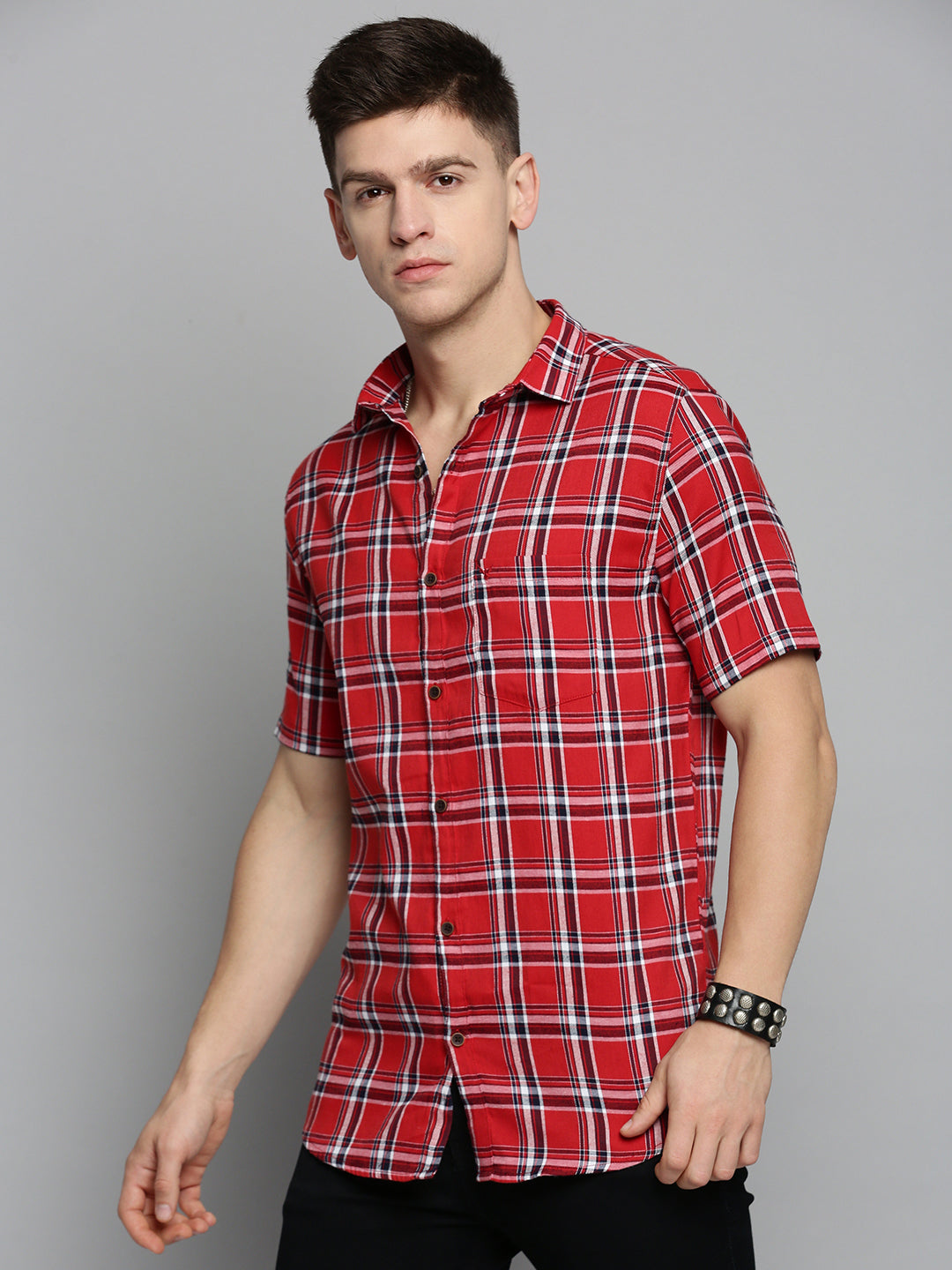 Men Orange Checked Casual Shirt