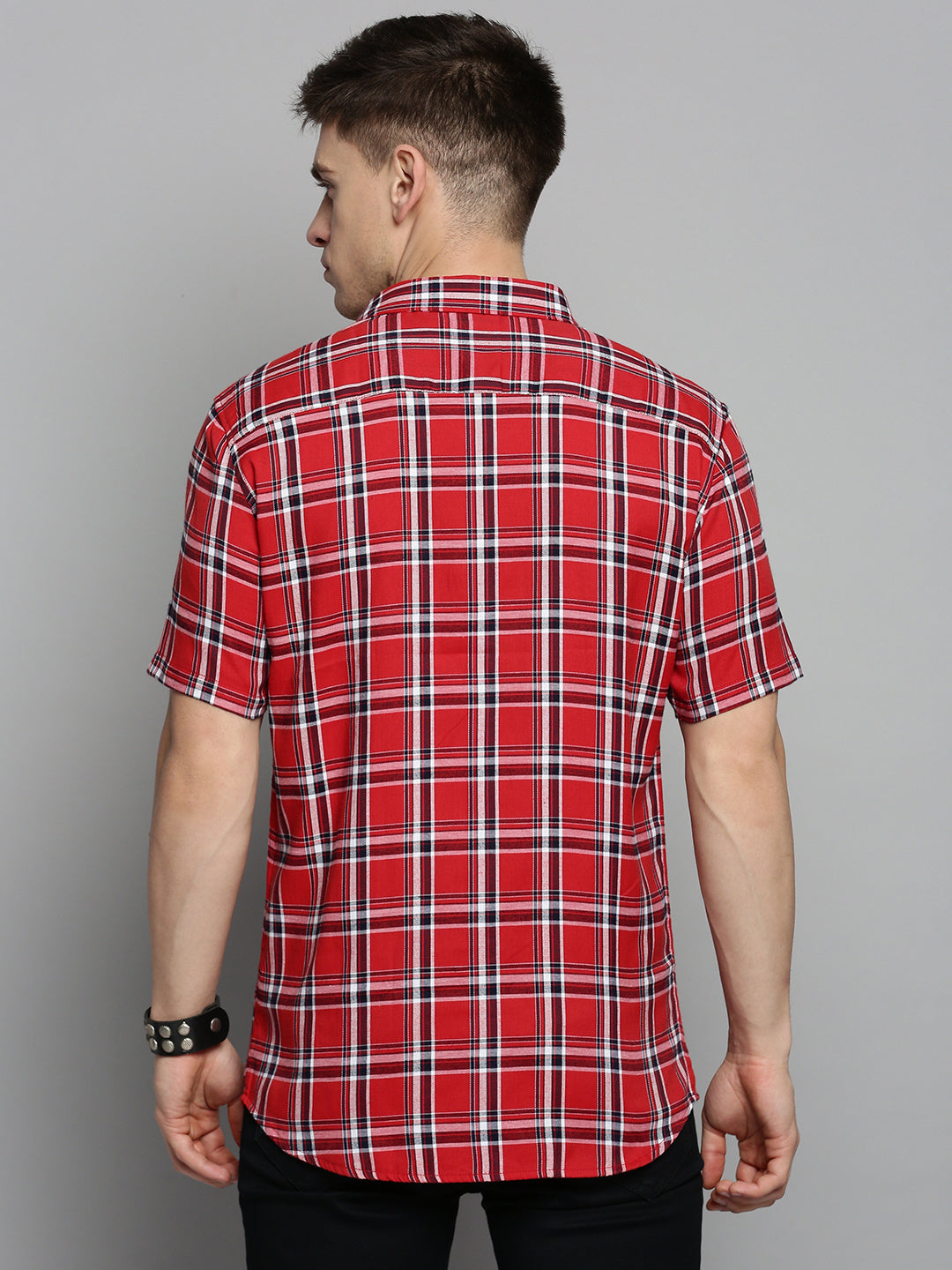 Men Orange Checked Casual Shirt