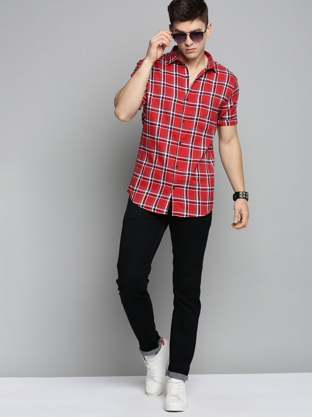 Men Orange Checked Casual Shirt